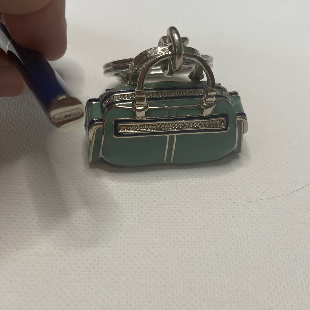 Coach Teal and Navy Enamel Bag Keychain and Black Vintage Coach Pen - Picture 5 of 7